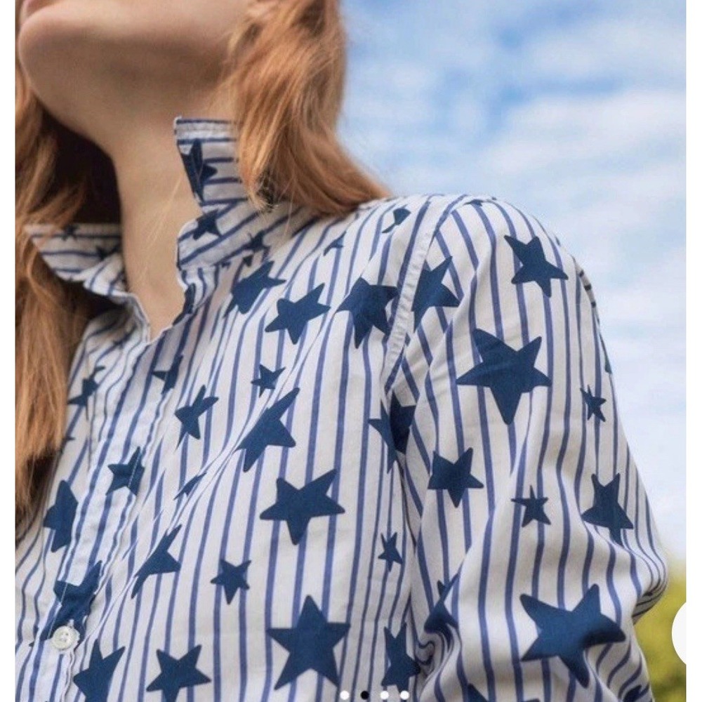Frank & Eileen Frank Shirt XS Blue White Striped Star Print Cotton Button Up - Picture 2 of 9